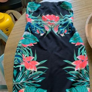 Express MIDI Tropical Print Tube Top Dress